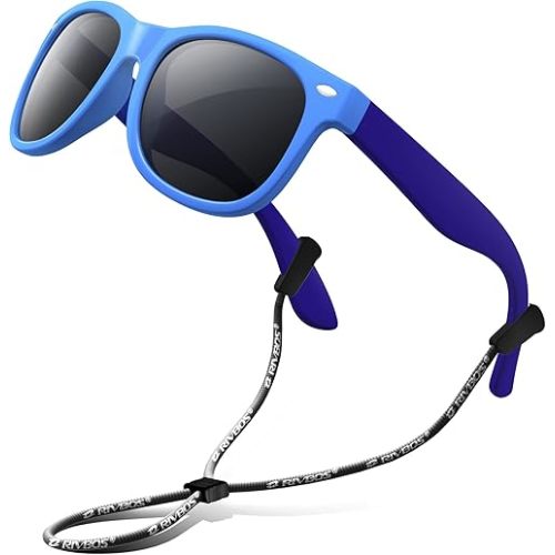 RIVBOS Kids Sunglasses Polarized UV Protection Flexible Rubber Glasses Shades with Strap for Boys Girls RBK004