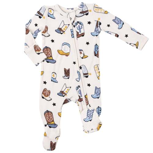 2-Way Zip Footie, Cowboy Boots Blue