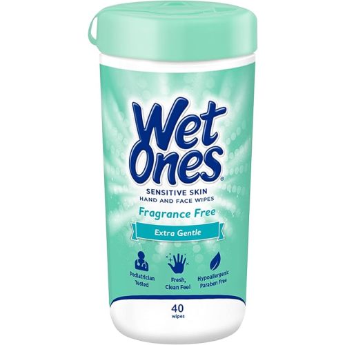 Wet Ones Hand and Face Wipes, Sensitive Skin Wipes | Unscented Wipes, Hand and Face Wipes Sensitive Skin, Wet Ones Sensitive Skin Wipes, 40 ct. Canister