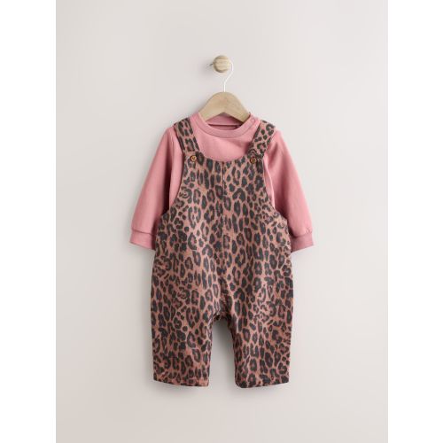Tan Brown Leopard Print Long Sleeve Baby Bodysuit & Dungarees Set (0mths-2yrs)