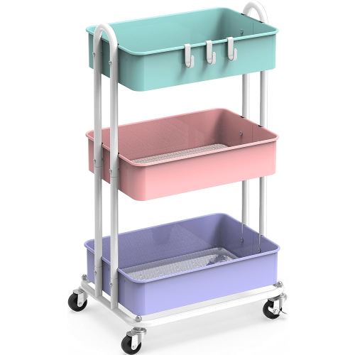 Simple Houseware 3-Tier Heavy Duty Metal Utility Rolling Cart, Multicolor
