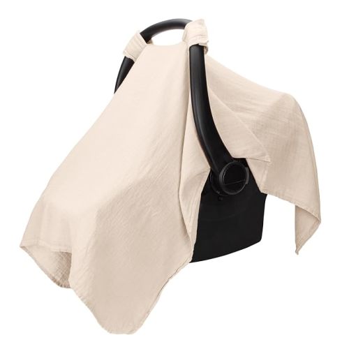 Comfy Cubs Baby Car Seat Cover - Muslin Cotton Baby Seat Cover Cream
