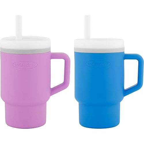 Infantino My 1st Tumbler – Adorable Miniature Tumblers with Leak-Resistant Straw and Toddler-Friendly Handle, Encourages Hydration, Easy to Clean, 9 fl. oz, 2 Pack, Lilac & Ocean