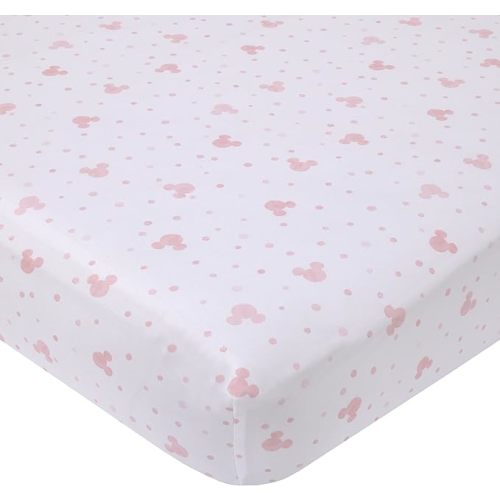 Disney Minnie Mouse Lovely Little Lady Pink and White Minnie Icon and Polka Dot Fitted Crib Sheet