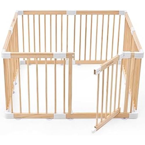 HARPPA Baby Gate Playpen for Babies and Toddlers Wooden Playpen Large Baby Fence Play Yards for Play Area 45.66 x 45.66 x 24 inch