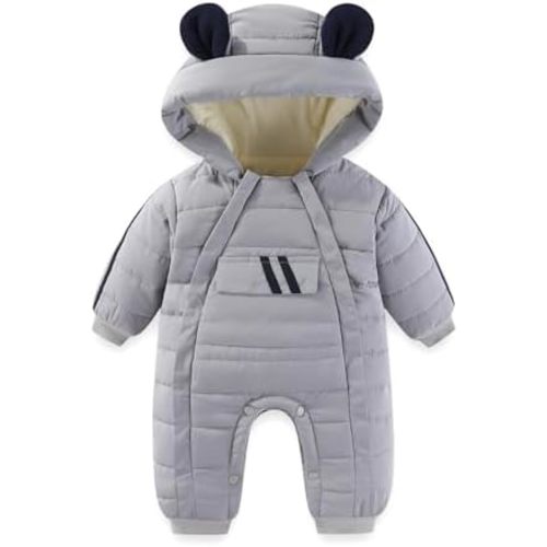 JiAmy Baby Snowsuit Baby Bear Hooded Winter Outfit Double Girl Boy Zipper Winter Clothes Romper