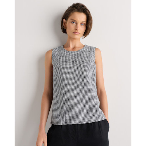 100% European Linen Tank in Classic Mini Gingham