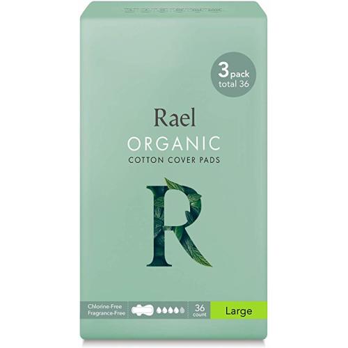 Rael Certified Organic Cotton Menstrual Large Pads - 3Pack/ 36 Total - Ultra Thin Natural Sanitary Napkins with Wings (3 Pack)