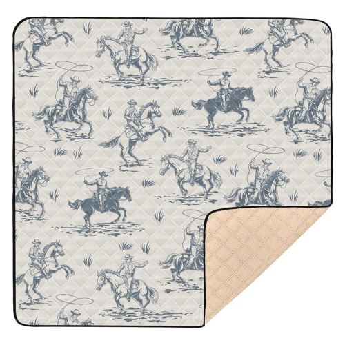 Baby Play Mat Western Cowboy Horse Retro 50" X 50" Play Gym Crawling Mat Soft Non-Slip Portable Picnic Floor Mat for Infant, Babies, Toddler, Kids