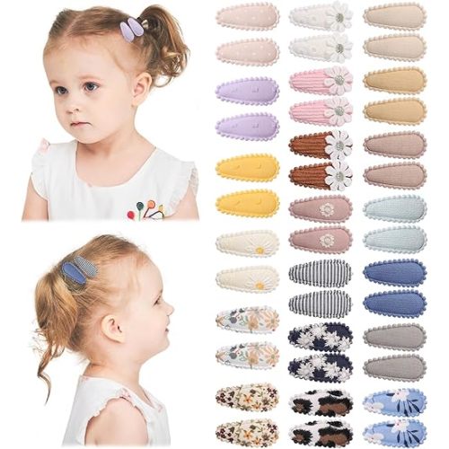YLEN YHXX 40 PCS Baby Snap Hair Clips for Girls Floral Print Toddler Hair Clips Non Slip Wrapped 1.5 Inches Mini Baby Hair Clips Cute Baby Girls Fine Hair Accessories for Baby Girls Infants Toddler