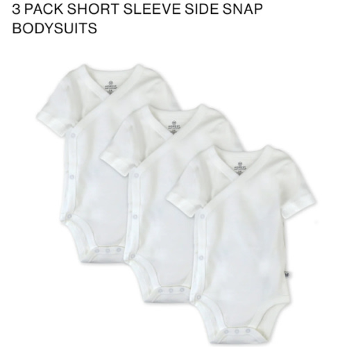 3 Pack Short Sleeve Side Snap Bodysuits - White