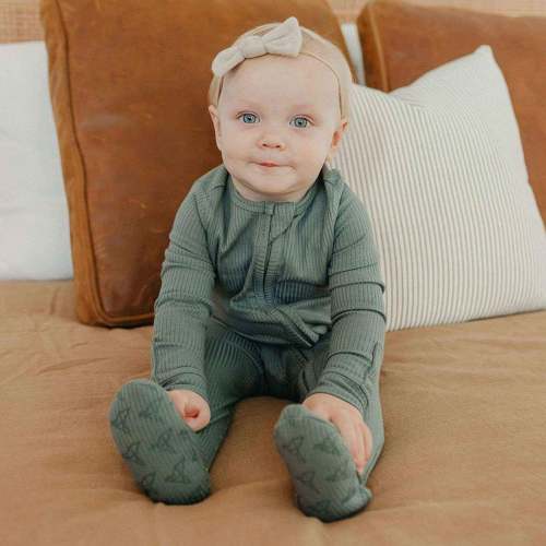 Rib Knit Zip-Up Footie Pajama - Moss