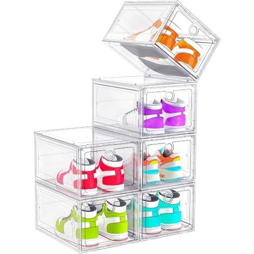 ARSTPEOE 6-Pack Clear Shoe Storage Boxes Magnetic Stackable