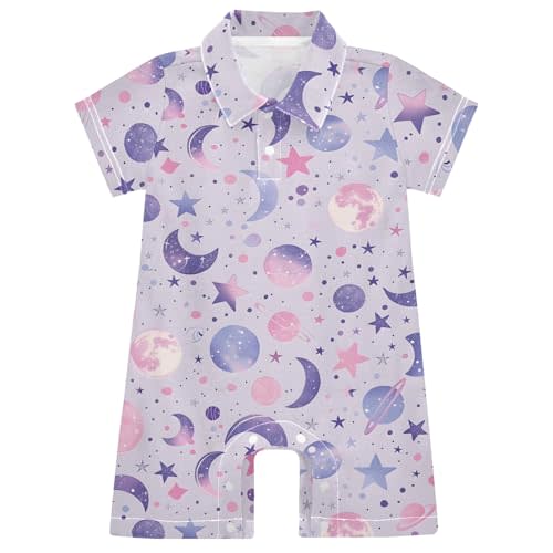 ALAZA Baby Girl Romper Short Sleeve Jumpsuit One-Piece Summer Outfits Celestial Moons Planets 0-3 month