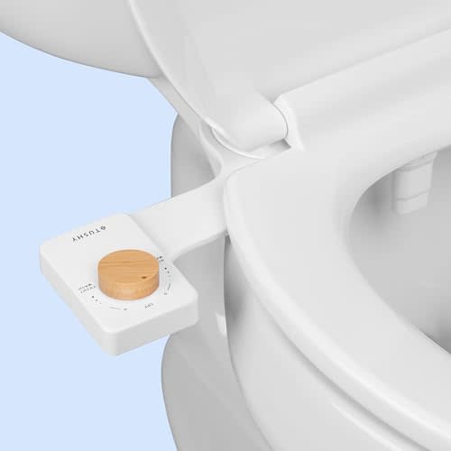 TUSHY NEW Fresh Dual Nozzle Cool Water Bidet: Ultra Slim Toilet Seat Attachment Sprayer with Luxury 2 in 1 Front & Rear, Self-Cleaning, 180º Clean (DIY Install, 10 Minutes), Non-Electric, Bamboo Knob