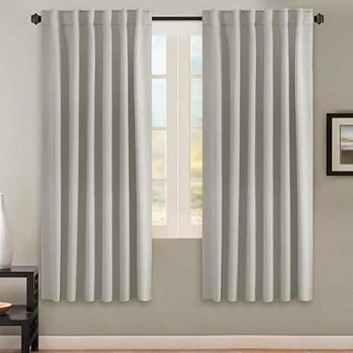 H.VERSAILTEX Blackout Curtains Thermal Insulated Window Treatment Panels Room Darkening Blackout Drapes for Living Room Back Tab/Rod Pocket Bedroom Draperies, 52 x 72 Inch, Ivory/Cream, 2 Panels