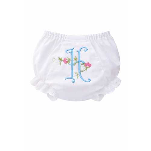 Vintage Floral Monogram Bloomer, Personalized Baby Girl Diaper Cover, Eyelet Double Seat