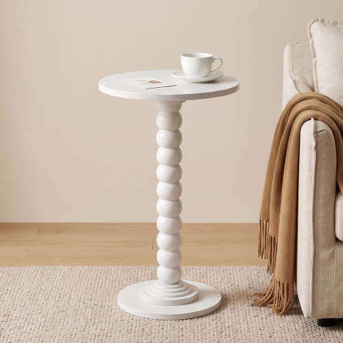 CONCETTA Modern Round Side Table, Accent End Table with Solid Wood Spindle, Small Drink Stand for Living Room, Bedroom, Couch, Office, White