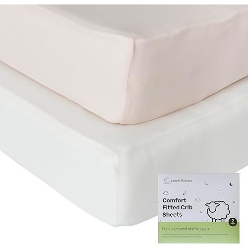 Cotton Crib Sheets for Baby, Soft Breathable Fitted Sheets for Boys & Girls, Snug Secure Fit for Standard Crib Mattress, Easy Care Baby Bedding, 2 Pack, White & Pink