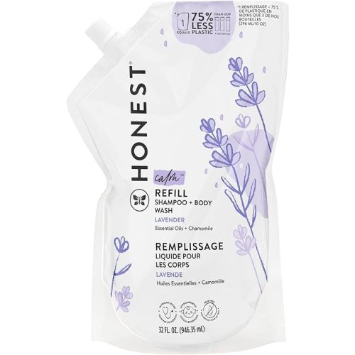 The Honest Company 2-in-1 Cleansing Shampoo Body Wash Refill Pouch Gentle for Baby Naturally Derived Tear-free Hypoallergenic Lavender Calm 32 fl oz