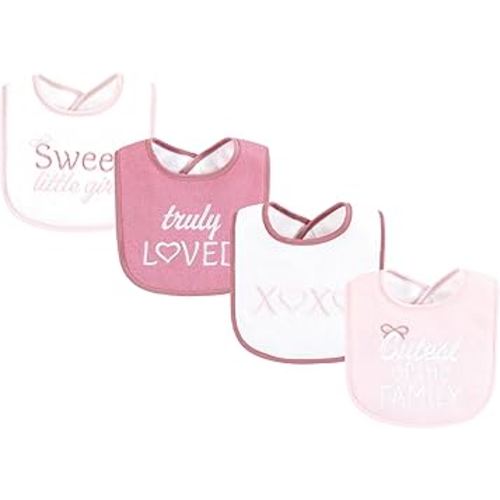 Hudson Baby Infant Girl Cotton Terry Drooler Bibs with Fiber Filling, Cutest Family, One Size