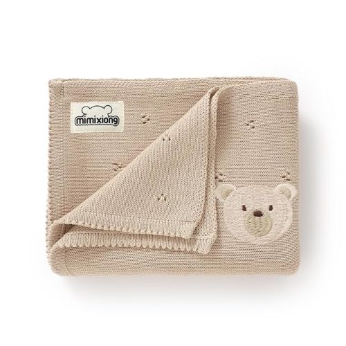 mimixiong Organic Cotton Baby Blanket Neutral Knitted Soft Crib Nursery Swaddling Receiving Blankets for Newborn Baby Boy Girl 40x30 Inch (Oatmeal)