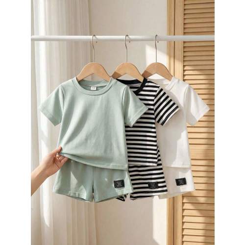 Playful Pals Unisex Baby 6-Pack Cute Lion King Asymmetrical Placement Print Short Sleeve Shorts Set, Suitable For Baby To Wear In All Occasions In Summer, 3 Different Color Patterns Provide More Choices, Fashionable And Adorable | SHEIN USA