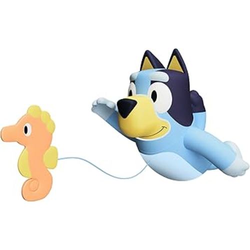 Toomies Bluey Swimming Bath Toy - Bluey Toys Includes Attached Seahorse Baby Toy and Swims on Back or Front - Toddler Bath Toys and Water Toys for Outdoor Play – Ages 18 Months and Up