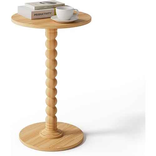 Drink Table, Drink Tables for Small Spaces, Modern Accent Nightstand with Solid Wood Leg for Living Room, Bedroom, Bathroom (1, Rustic Walnut)