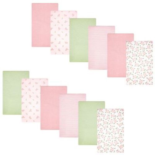Hudson Baby Girl Cotton Poly Flannel Burp Cloths Bundle 12-Pack, Sweet Little Floral, One Size