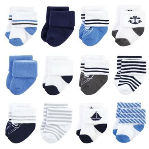 Hudson Baby Infant Boys Cotton Rich Newborn and Terry Socks, Nautical 12-Pack, 6-12 Months
