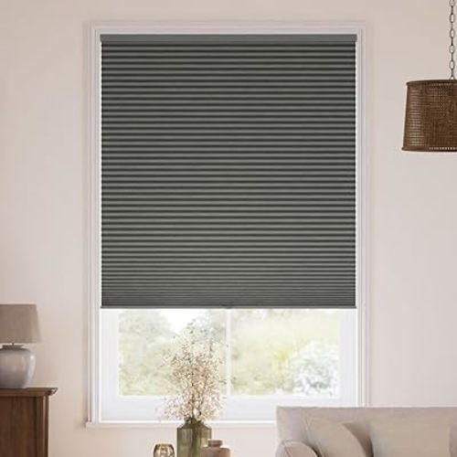 SelectBlinds Cordless Blackout Cellular Shades – No-Drill or Drill Mount – Maximum Darkness & Energy Efficiency – Any Size 13-84” W x 12-84” H, 4 Color Choices, Inside or Outside Mount (Asphalt)