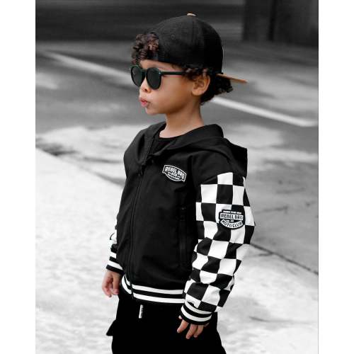 Hydro Letterman Jacket in Black + Cream Checkered
