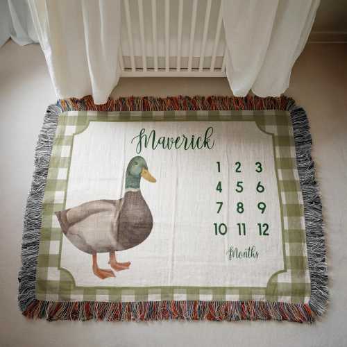 Personalized Mallard Duck Baby Milestone Blanket Mallard Duck Nursery Decor Mallard Duck Monthly Baby Blanket Mallard Duck Woven Blanket