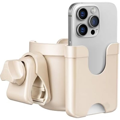 Guiseapue Stroller Cup Holder with Phone Holder, Cup Holder for Walker, Wheelchair/Bike/Rollator/Scooter Stroller Accessories for Uppababy, Nuna, Doona, Baby Essentials, Gifts for New Mom