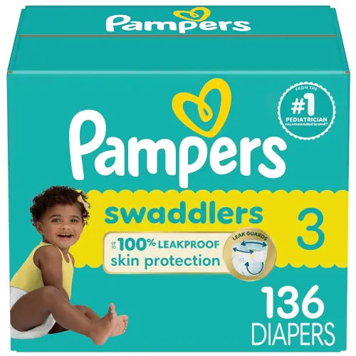 Pampers Baby Diapers - Swaddlers - Size 3, 136 Count, Ultra Absorbent Disposable Infant Diaper