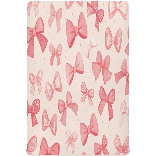 Kigai Pink Bows Baby Crib Sheet for Boys and Girls Jersey Knit Fitted Crib Sheet for Standard Baby Bed Toddler Mattress Cover Cozy Soft Breathable, 27x39 inch