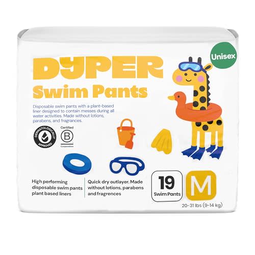 DYPER Baby Swim Diapers Size Medium (20-31 lbs), 19 Count | Disposable Swim Pants | Plant-Based, Hypoallergenic & Fragrance Free | Won't Swell in Water | for Pool, Beach, Swim Lessons & Water Play
