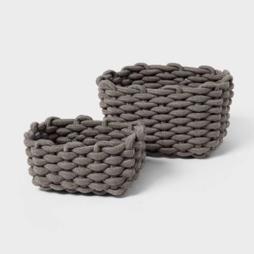 2pk Rectangle Knit Decorative Basket Gray - Brightroom™