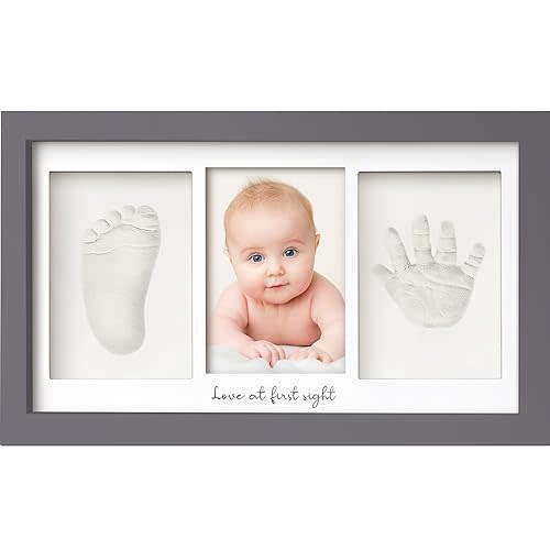 KeaBabies Baby Hand and Footprint Kit - Clay Handprint Keepsake Frame, Newborn Nursery Picture Frame, Personalized New Mom Gifts for Baby First Christmas Shower (Gunmetal Gray)