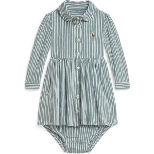 Oxford Stripe Cotton Dress & Bloomers, 12M