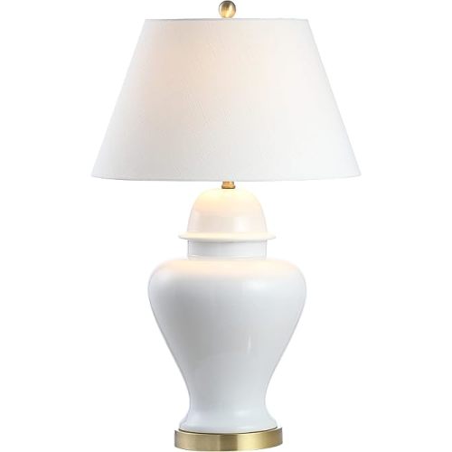 JONATHAN Y JYL6619A Sagwa 33" Ceramic/Iron Modern Classic LED Table Lamp Contemporary Farmhouse Bedside Desk Nightstand for Bedroom Living Room Office College Bookcase LED Bulb Included, White