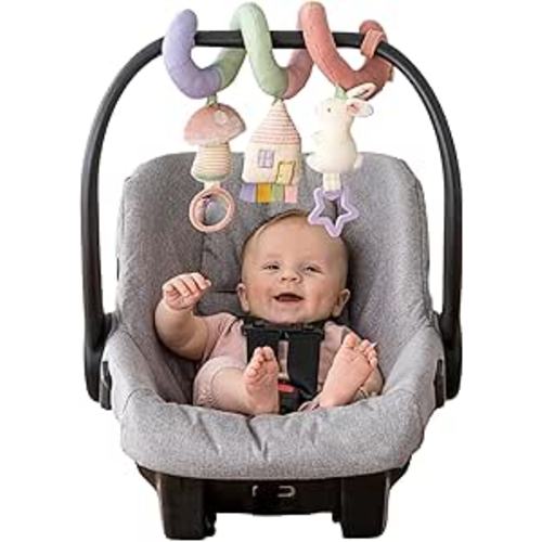 Itzy Ritzy Spiral Car Seat & Stroller Activity Toy - Stroller & Car Seat Toys for Ages 0 Months and Up - Hanging Toys Include Dangling Ring, Mirror and Textured Ribbons (Pastel Rainbow)