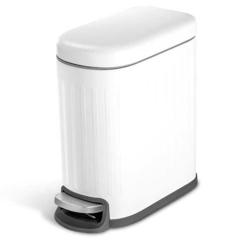 Home Zone Living 1.3 Gallon Slim Stainless Steel Trash Can with Reeded Pattern, Soft Close Lid and Removable Liner, White