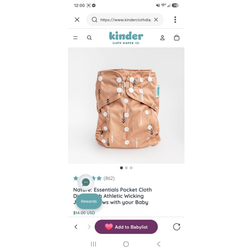 Nature: Essentials Pocket Cloth Diaper with Athletic Wicking Jersey, Grows with your Baby
