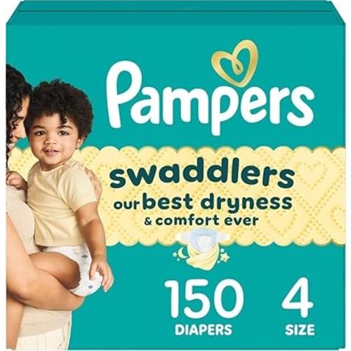 Pampers Swaddlers Diapers, Size 4 (15-34 lbs), 150 Count, Hypoallergenic, Absorbent, Keeps Baby Dry and Comfortable, Skin Safe Disposable Baby Diaper