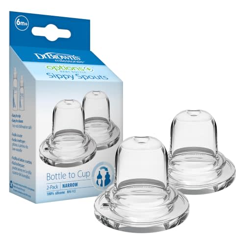 Dr. Brown's Milestones Options+ Narrow Sippy Spouts, 6m+, 2-Count | Soft 100% silicone sippy spouts for Options+ Narrow baby bottles, transition from nipple to sippy