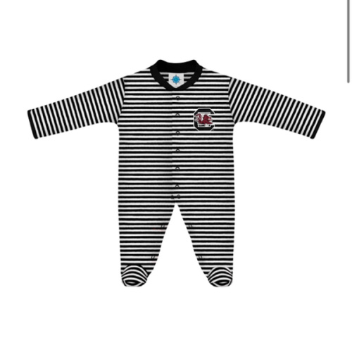 SOUTH CAROLINA GAMECOCKS BLACK AND WHITE STRIPE FOOTED ROMPER