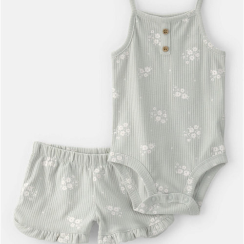 Baby Girl 2-Piece Floral Sleeveless Bodysuit & Short Set - Green | Carter's