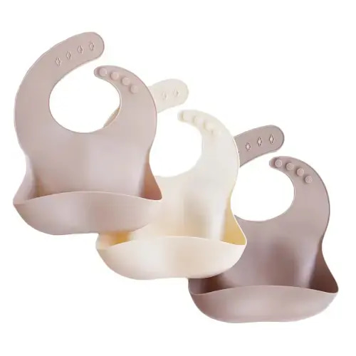 Silicone Baby Bib 3pc Set in Oat Milk Neutrals | Caden Lane